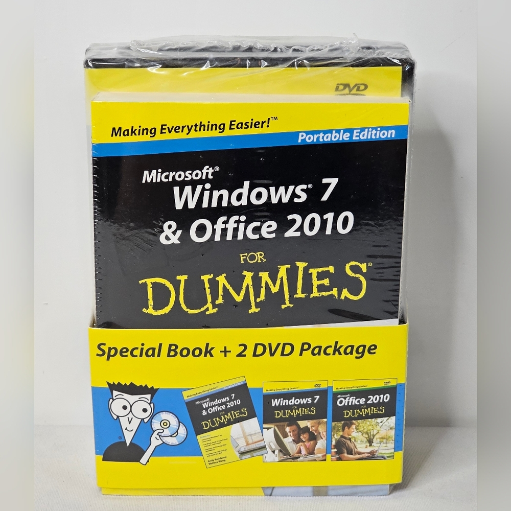 Microsoft Windows 7 & Office 2010 For Dummies Book & 2 DVD Bundle Portable New